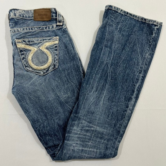 Big Star Denim - Big Star Liv Bootcut Jeans Distressed Low Rise Blue Denim Womens 27L Fits 29L